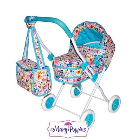Mary Poppins. Коляска  люлька "Фантазия"  с сумкой, голуб., 62*40,5*71см.