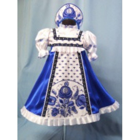 Гжель белая или синяя девочка(сарафан,блузка,кокошник)