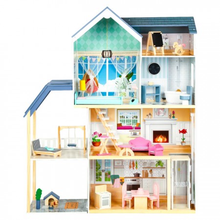 Деревянный кукольный домик  с мебелью (28 предметов)