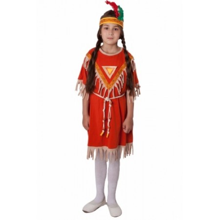 Костюм индейца (девочка): платье, головной убор, веревочный поясок.