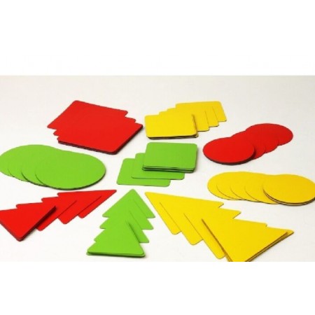 Набор магнитных карточек "Геометрические фигуры: изучаем форму, цвет, размер" (90 карточек, 3 цвета)