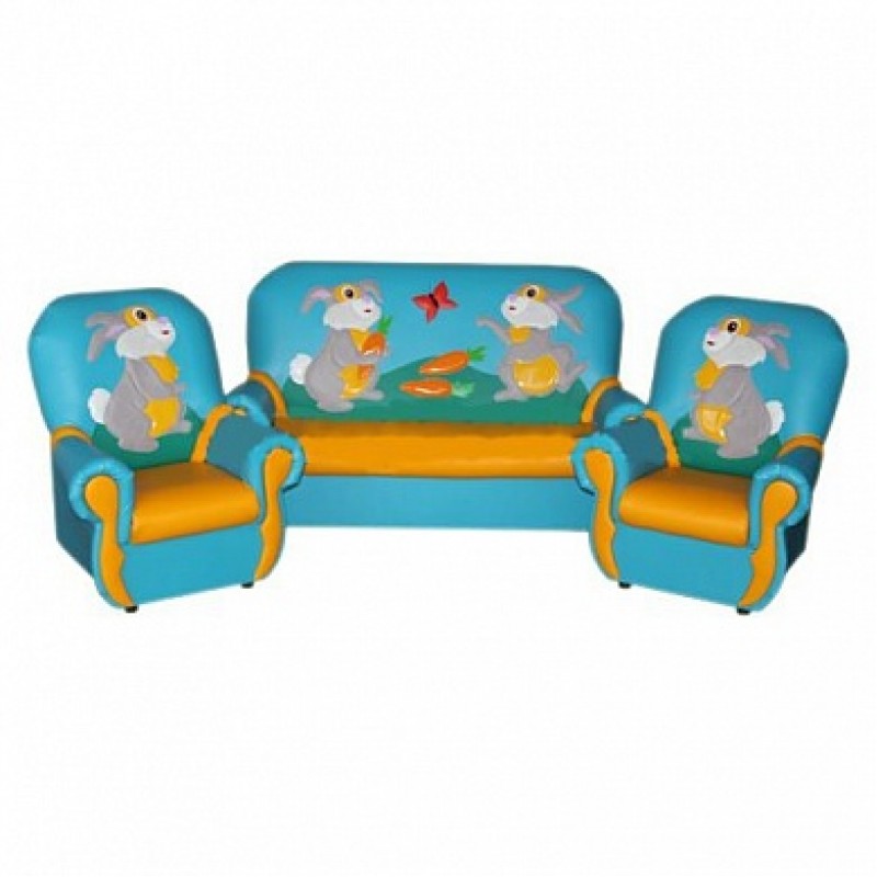 

"Сказка люкс" комплект детской мягкой мебели Зайчата голубо-желтый. 