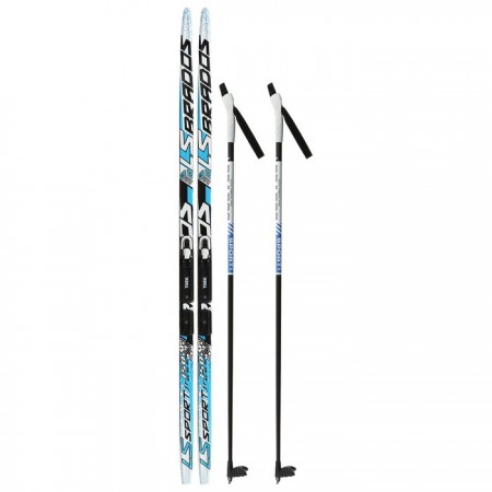 Комплект лыжный: пластиковые лыжи 150 см с насечкой, стеклопластиковые палки 110 см, крепления NNN 