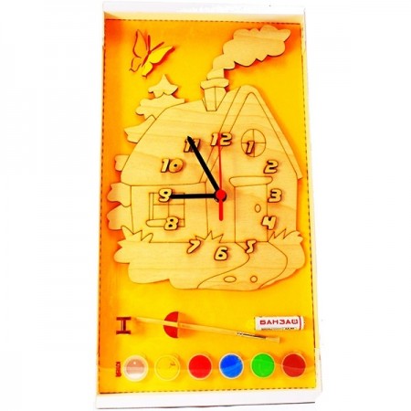 Часы с циферблатом под роспись "Домик" с красками 