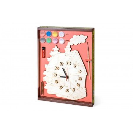 Часы с циферблатом под роспись "Зимний домик" с красками 
