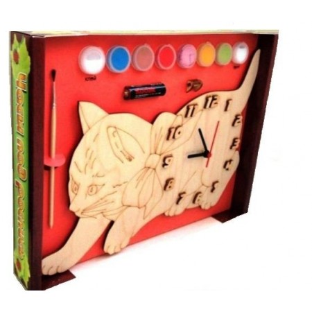 Часы с циферблатом под роспись "Кошка" с красками 
