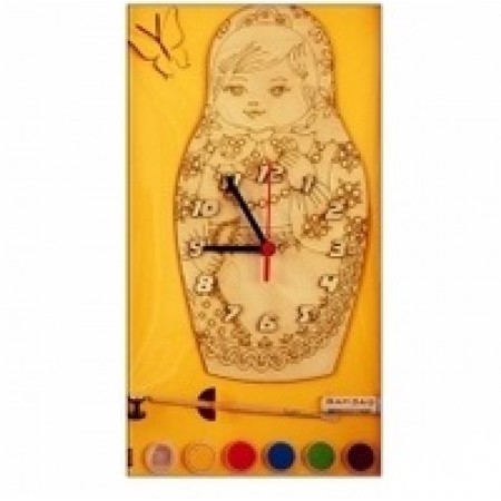 Часы с циферблатом под роспись "Матрешка" с красками 