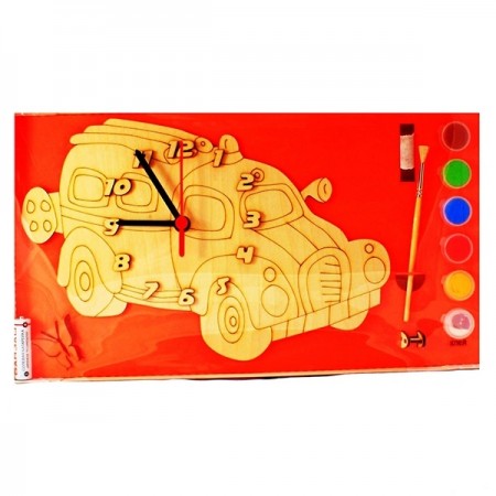 Часы с циферблатом под роспись "Машинка" с красками 