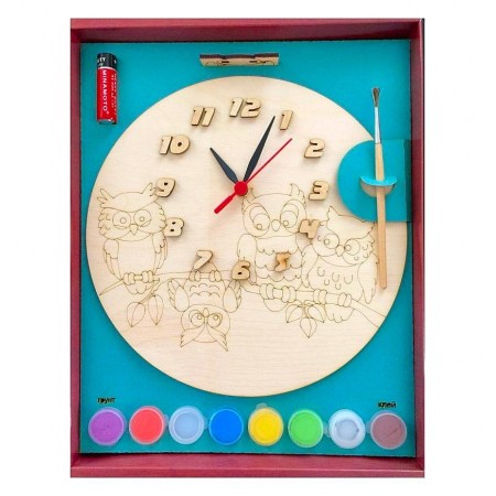 Часы с циферблатом под роспись "Совы" с красками 