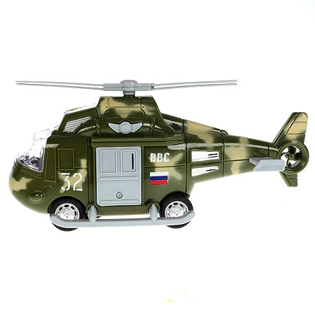 Технопарк. Военный вертолет 20 см, пласт. свет-звук, откр. каб., подв.. Де