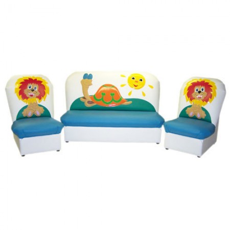 «Сказка» комплект детской мягкой мебели Львенок и черепаха бело-голубой  