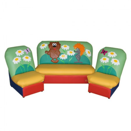 
«Сказка» комплект детской мягкой мебели Ежик и Медвежонок салатово-желтый  
