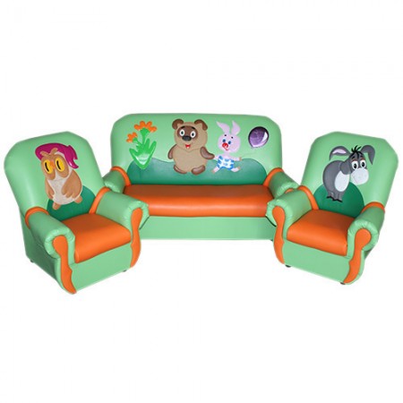 Сказка-люкс" комплект детской мягкой мебели Медвежонок и Поросенок оранжево-зеленый  