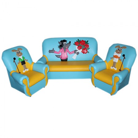 "Сказка люкс" комплект детской мягкой мебели Волк и Заяц жёлто-голубой 
