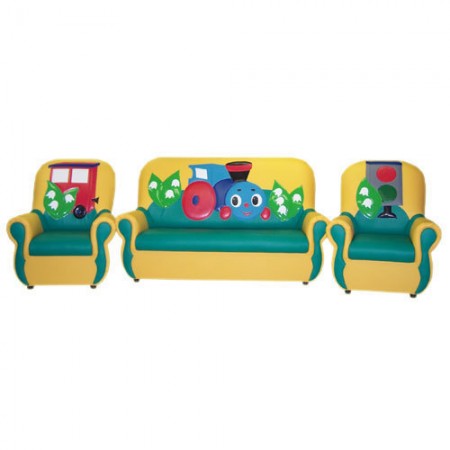 "Сказка люкс" комплект детской мягкой мебели Паровозик жёлто-зеленый 