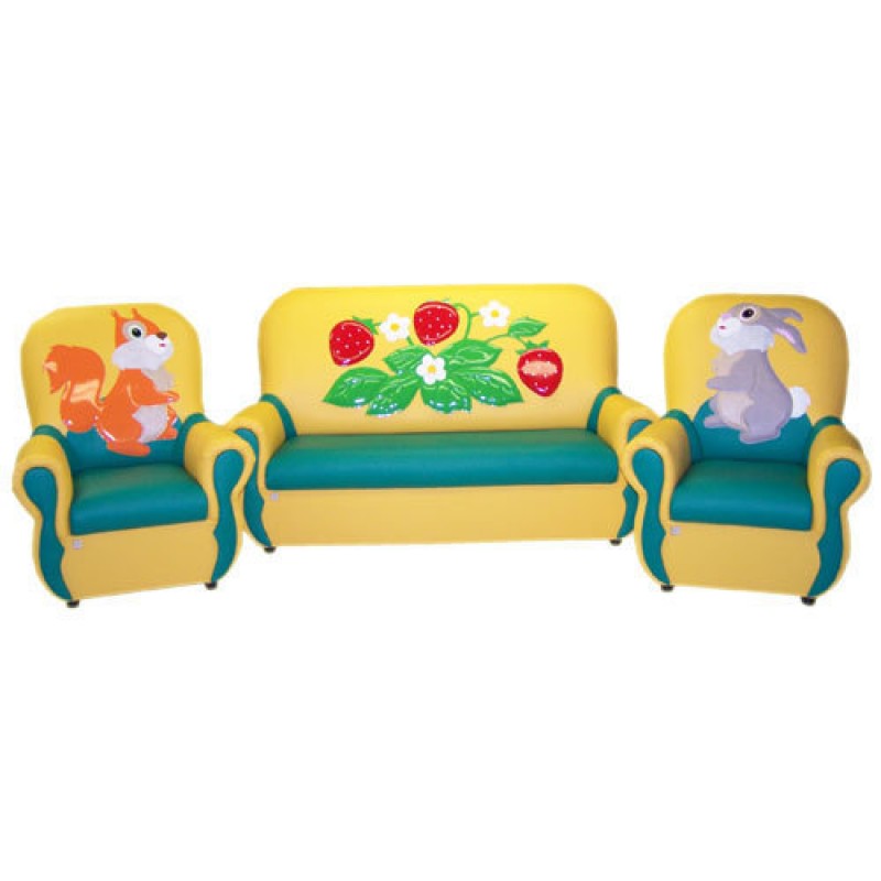 
"Сказка люкс" комплект детской мягкой мебели Полянка жёлто-зеленый. 