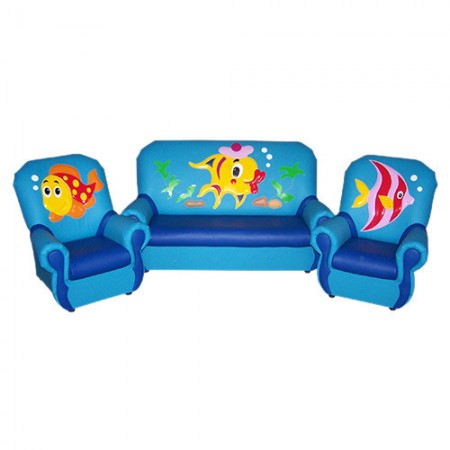 "Сказка люкс" комплект детской мягкой мебели Рыба+рыбки голубо-синий. 