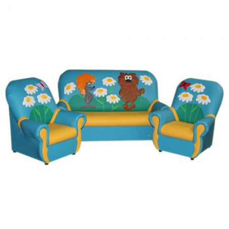 "Сказка люкс" комплект детской мягкой мебели Ёжик и Медвежонок голубо-желтый  

