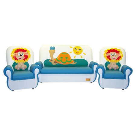 
"Сказка люкс" комплект детской мягкой мебели Львенок и черепаха бело-голубой.