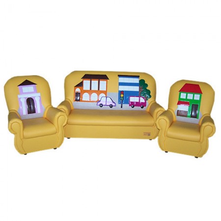 "Сказка люкс" комплект детской мягкой мебели Город желтый 