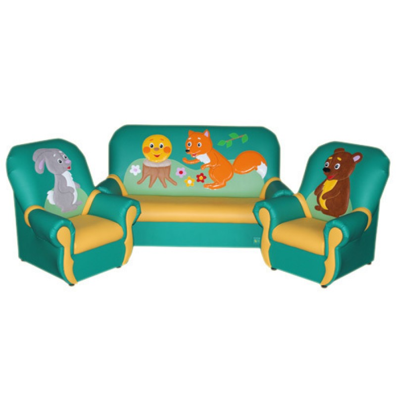 
"Сказка люкс" комплект детской мягкой мебели Колобок зелено-желтый. 