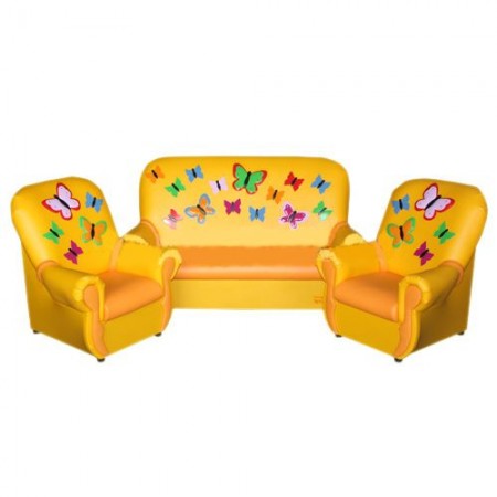 "Сказка люкс" комплект детской мягкой мебели Бабочки желтый. 

