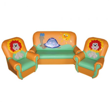 
"Сказка-люкс" комплект детской мягкой мебели Черепаха и Львенок оранжево-салатовый. 
