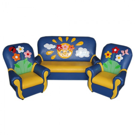 "Сказка-люкс" комплект детской мягкой мебели "Солнышко" сине-желтый. 