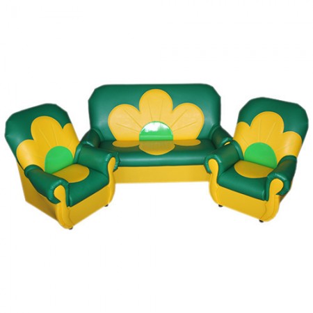  "Сказка-люкс" комплект детской мягкой мебели "Цветок" зелено-желтый. 