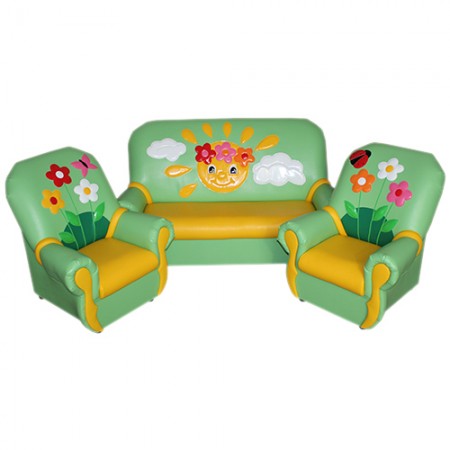 
"Сказка-люкс" комплект детской мягкой мебели "Солнышко" салатово-желтый. 