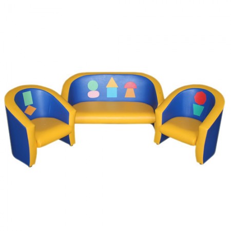 «Совенок с аппликацией» комплект детской мягкой мебели Геометрические фигуры желто-синий.