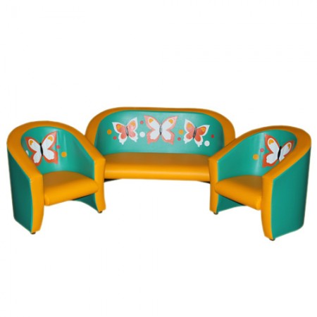 
«Совенок с аппликацией» комплект детской мягкой мебели Бабочки зелено-желтый. 

