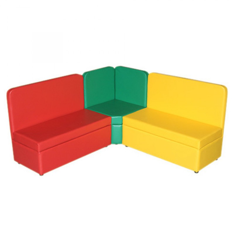 
«Теремок» комплект детской мягкой угловой мебели красный, зеленый, желтый.