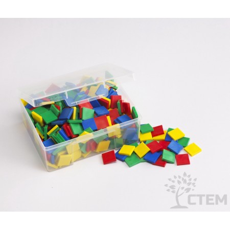 Плитки цветные (пластмасса 25 мм, 5 мм толщина, 4 цвета, 400 шт) в пластмассовом контейнере