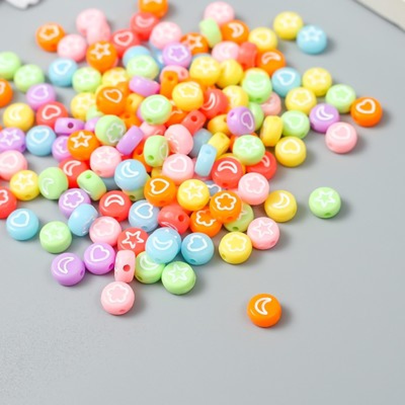 Набор бусин для творчества пластик "Сердечки и звёзды" цветные 20 гр 0,4х0,7х0,7 см